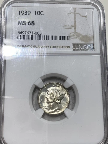 1939-P 10c NGC MS-68 Mercury Dime. Ultra Gem! Cover