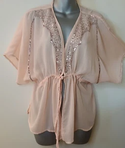 Andrew & Company rosa Bluse Top Coverup Fledermausärmel Pailletten Bo Ho Gypsy Gr. M - Bild 1 von 11