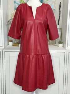 Ann Taylor Red Faux Leather Tiered Mini Dress Size 6 Holiday Structured - Picture 1 of 10