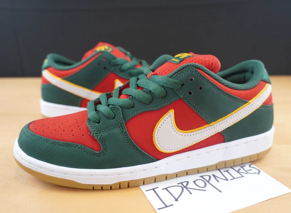 Size 9M/10.5W - Nike SB Dunk Low Pro PRM Seattle Supersonics Fire Red FZ1287-300 - Image 1 of 4