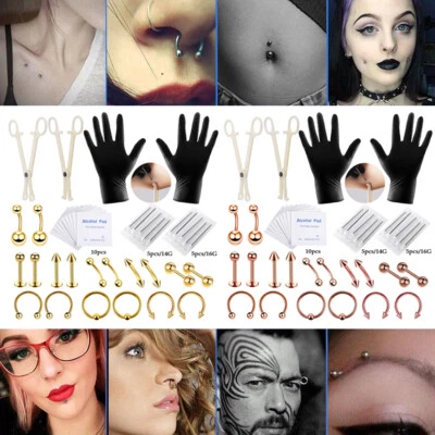 SWANJO 42Pcs Professional Body Piercing Tool Kit Ear Lip Tongue Nose Navel Nipple Rings
