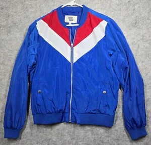 Outer Edge Lightweight Satin Style Retro Jacket Royal Blue Red White Women's XL - Picture 1 of 12