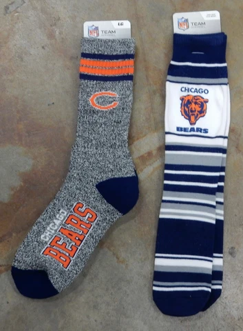 2 Pack NFL Chicago Bears Gift Set OSFM Stripes Marbled Gray Large Deuce Socks Cover