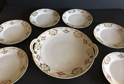 Plato de pastel y 6 platos para servir antiguos nipón radios marca rosas oro furgoneta patten? Foto 1 de 4