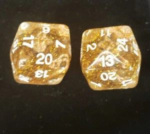 2 - D24's - Clear Translucent with gold Sparkles & white Numbers Dice - Picture 1 of 3