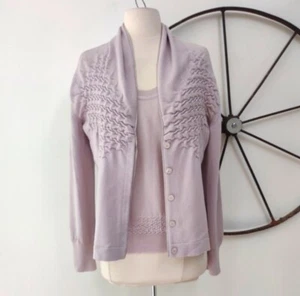 Salvatore Ferragamo stone grey/beige knit sweater 2pc set L $950 - Picture 1 of 9