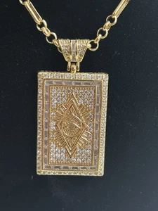 Evil Eye Gold Tone Pendant With Chain And WHITE RHINESTONES Necklace - Picture 1 of 8