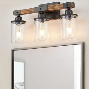 3-Light Bathroom Light Fixtures, Farmhouse Bathroom Vanity Light Rustic Wood ... - Picture 1 of 6