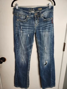 Silver Jeans Women's Distressed Lola 17 Straight Jeans 28x31 Medium Wash - Picture 1 of 7