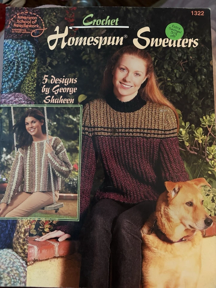 Suéteres de ganchillo hechos en casa folleto escolar americano 1322 - 5 diseños de Shaheen Foto 1 de 2