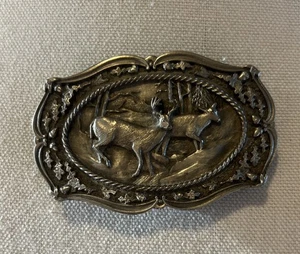 Vintage 1985 Bergamot Brass Belt Buckle - W 150 - Buck & Doe raised images B64 - Picture 1 of 2