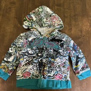 Ed Hardy Christian Audigier Bebé 9-12 Meses Sudadera con Capucha Unisex Cremallera Raro Grunge - Imagen 1 de 8