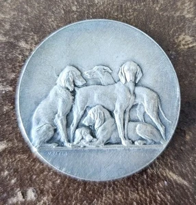 FRANCE-c.1890 -  DOGS - SILVER MEDAL -by VICTOR PETER -VERY  RARE - Picture 1 of 2
