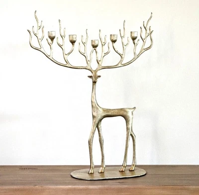 НОВЫЙ Pottery Barn Веселый Латунный Скульптурный Олень Олень Подсвечник Центральный элемент Новый в коробке - Изображение 1 из 4