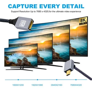 Up Angled 8K Type-D Micro HDMI 2.1 Male to HDMI Female HDTV Cable for DV Camera - Picture 1 of 11