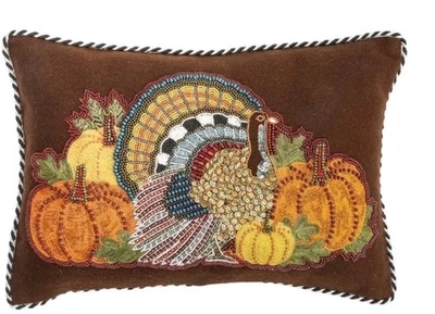Mackenzie Childs NEW Thanksgiving Pillow Turkey Day 20x14 Designer  Pumpkins  - Image 1 of 4