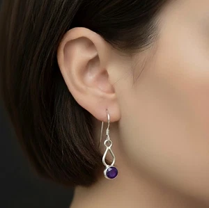 Sterlingsilber natürlicher facettierter Amethyst Edelstein Ohrhänger Damen Ohrringe - Bild 1 von 6