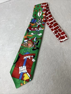 复古 90 年代 Looney Tunes Mania Christmas Sylvester Tweety Taz Bugs 兔子领带 — 第 1/4 张图片
