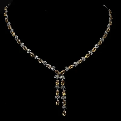 925 Sterling Silver Necklace Oval Citrine 6x4mm Peridot Gemstone Jewelry 19in - Image 1 of 4