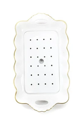 Bandeja para servir rectangular Gerold Porzelliana blanca + borde dorado + remache 15,5"x9" Foto 1 de 4