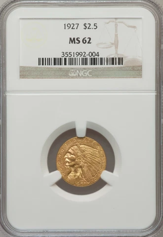 1927 INDIAN HEAD $2.5 QUARTER EAGLE GOLD NGC MS62 Cover
