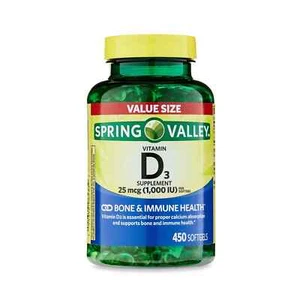 Spring Valley Vitamin D3 1000 IU Softgels – 450 Count, Bone & Immune Support - Picture 1 of 5