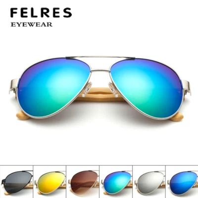 Pilot Bamboo Wood Sunglasses UV400 For Men Wooden Temple Outdoor Driving Glasses - Image 1 of 4