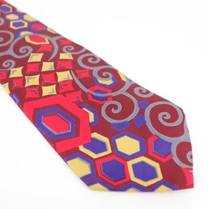 Vtg Geoffrey Beene Silk Tie Men  56 in Red Bright Multicolor Geo Abstract Wide - Picture 1 of 11