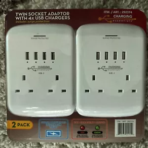 Twin Socket Adaptors With 4 x USB Chargers Surge Protected Brand new and sealed - Picture 1 of 2