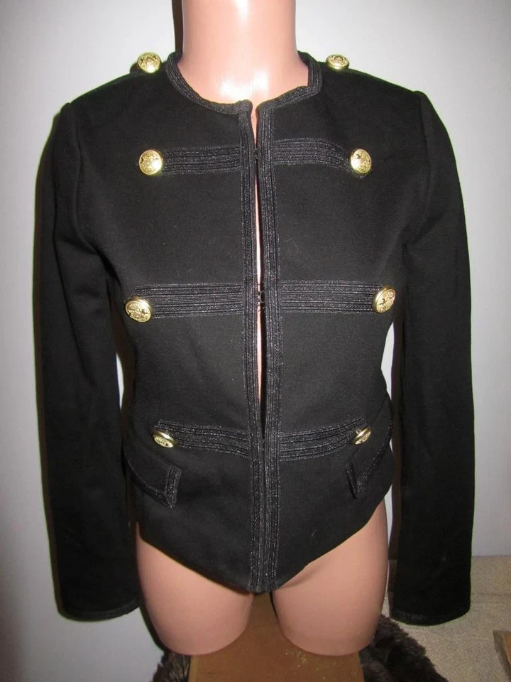 Chaqueta Blazer Militar Corta Estructurada Negra Express Abrigo Botón Dorado Para Mujer XS Foto 1 de 1