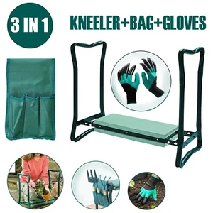 GARDEN KNEELER PORTABLE FOLDING FOAM CHAIR STOOL, TOOL BAG AND GARDENING GLOVES - Picture 1 of 6