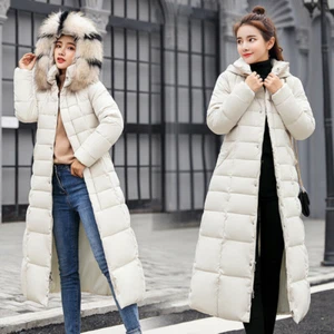 Women Long Puffer Coat Down Fur Hooded Cotton Padded Parka Jacket Outerwear - Picture 1 of 17