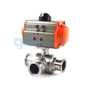1.5" 2" Tri Clamp 304 Stainless T/L Port Sanitary Pneumatic 3 Ways Ball Valve - Picture 1 of 5