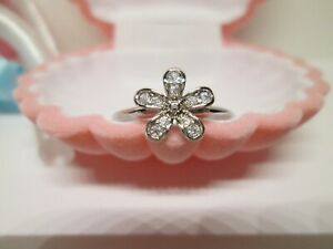 Adorable White Sapphire Tiny Flower 925 Silver Ring (Size 6.5) J261