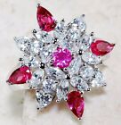  4CT Ruby & White Topaz 925 Solid Genuine Sterling Silver Ring Sz 6 GB2-8