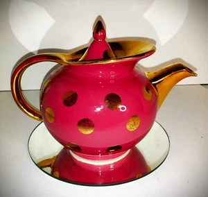 Vintage 1960s HALL China Co. MID-CENTURY MODERN WINDSHIELD POLKA DOT Teapot - Picture 1 of 5