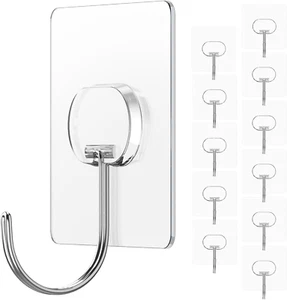 Large Adhesive Hooks for Hanging Heavy Duty Wall Hooks Self Adhesive Towel Coat - Picture 1 of 12