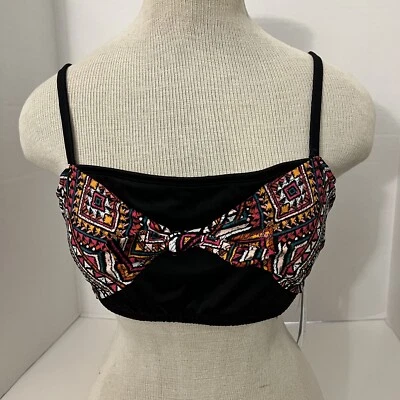 Beach Betty Swim Suit Top Medium 1 Piece Black Tribal Colorful NWT Pull Over - Image 1 of 4