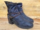 Airstep AS98 Dark Brown Leather Boho Biker Ankle Boots Size EUR 39 / US 8.5-9