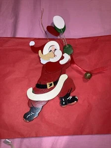 Kurt Adler 1987 Wooden Santa Holding Balloons With Jingle Bell Hanging Ornament! - Picture 1 of 13