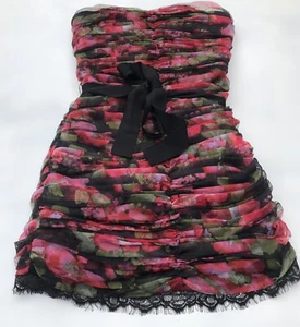 Pearl Georgina Chapman Of Marchesa Floral Ruched Lace Trim Strapless Dress Sz 10 - Picture 1 of 9