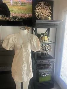 $548 Frame Women's Beige A Puff Sleeve Stretch Poplin Minidress Size XS - Picture 1 of 11