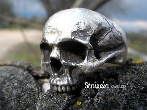 Half Skull Ring 925 Sterling Silver Men's Skull Biker Ring Sterling - Picture 1 of 7