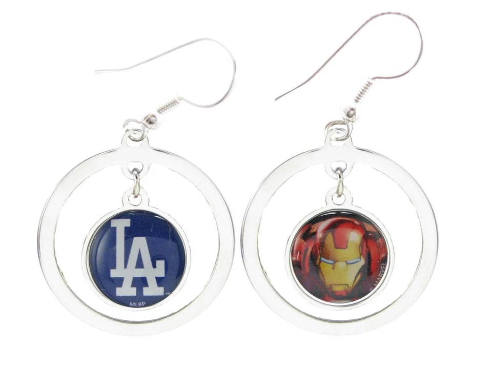 Los Angeles Dodgers LA Iron Man Two Sided Hoop Wire Earrings Marvel MLB Jewelry - Image 1 of 1