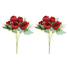 6 Branch Artificial Silk Peony Hydrangea with Stem, 2 Pack Fake Flowers, Red