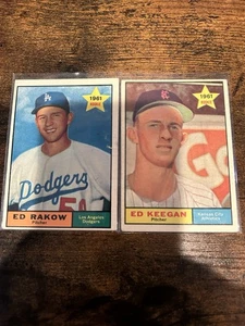 1961 Topps Ed Rakow & Ed Keegan Damaged Cards - See Description - Free Shipping - Picture 1 of 10