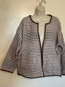 Chaqueta de pata de gallo Soft Surroundings marrón rosa suave tejido imitación cuero ribete L - Imagen 1 de 7