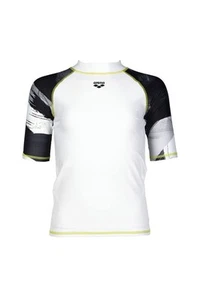 Arena Boys' Swim Shirt B Rash Vest S/S Allover, White/Black, 140 cm UK/USA 26 - Picture 1 of 6