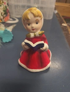 Vintage 50er Jahre Napco Weihnachtsmann Mädchen rotes Kleid Figur Keramik Ornament  - Bild 1 von 15