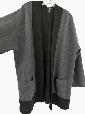 Cárdigan suéter gris negro hilo italiano Eileen Fisher para mujer 3X frente abierto Foto 1 de 4